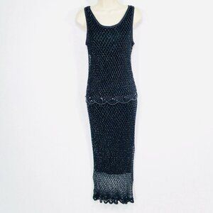 Vtg Arden B Beaded Crochet Fishnet Top & Skirt Sz M Dark Fairy Glam Goth